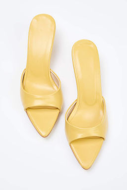 Sar? Sivri Burun Kitten Topuklu Kad?n Topuklu Terlik TAKSS25TO00111 - Trendyolmilla фото 4