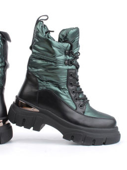 02-FAR137-3Z GREEN/BLACK Дутики женские (искусственная кожа, плащевая ткань, шерсть) - Фабричный китай фото 14