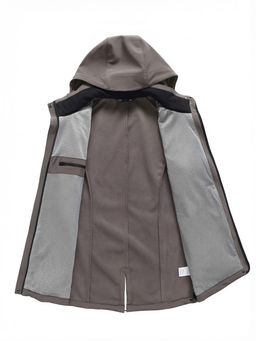 Парка женская софтшелл виндстоппер удлинённая с капюшоном темно-серого цвета 9618_1TC