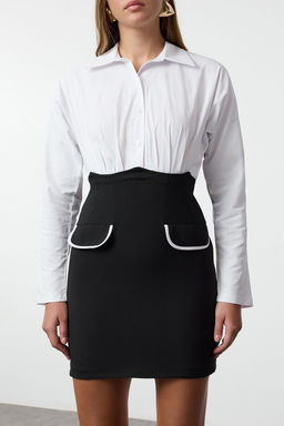 TRENDYOLMILLA Siyah Cep ve Balon Kol Detayl? Fitted/Vucuda Oturan Mini Dokuma Elbise TWOAW25EL00425  фото 4