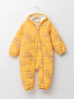 Kap??onlu Uzun Kollu Bask?l? Erkek Bebek Fermuarl? Astronot Mont