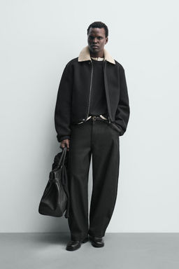 NEOPRENE-EFFECT JACKET WITH CONTRAST COLLAR
