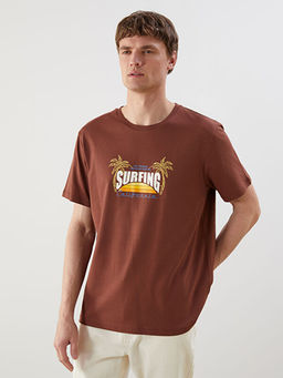 Bisiklet Yaka K?sa Kollu Bask?l? Penye Erkek Ti??rt