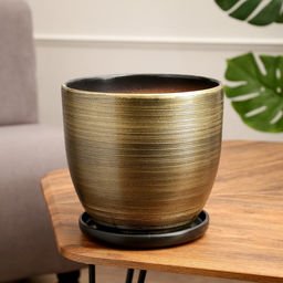 Горшок цветочный с поддоном 4,7 л, коричневый, керамика, "Изысканность" (М)