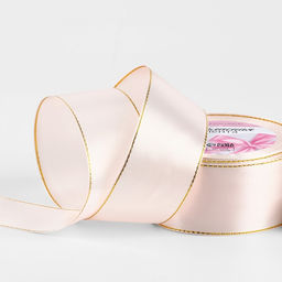 Цена за 2 шт. Лента атласная, с золотым люрексом, 40 мм, 23±1 м, светло-розовая №44
