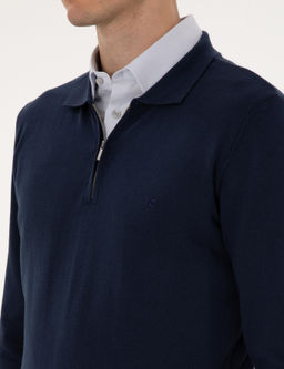 A__k Lacivert Slim Fit Polo Yaka Fermuarl_ Basic Triko Kazak - Pierre cardin фото 7