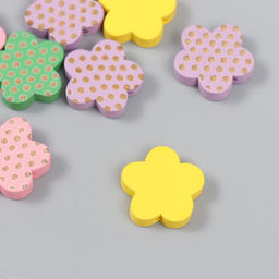 Цена за 10 шт. Бусина для творчества дерево Яркий цветочек в золотой горох, 1.9?2?0.5 см, МИКС