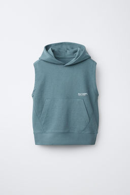 CHALECO CAPUCHA FELPA TEXTO / Azul pato