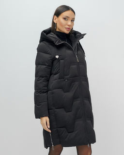 Пальто зимнее утепленное с капюшоном женское черного цвета 7638Ch - Visdeer фото 3