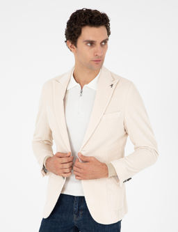 Ekru Slim Fit K_rlang__ Yaka Kadife Ceket
