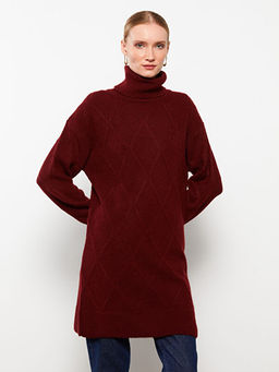 Bal?k?? Yaka Kendinden Desenli Uzun Kollu Kad?n Tunik