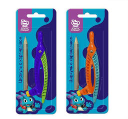 Циркуль пластмассовый с карандашом, ассорти, школьный