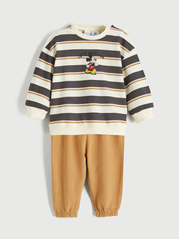 Mickey Mouse Bask?l? Erkek Bebek Sweathshirt ve E?ofman Alt