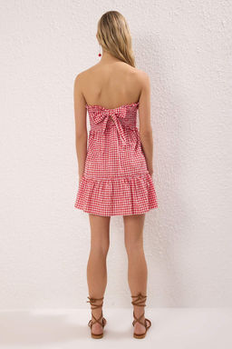 Trendyolmilla K?rm?z? Potikareli Dokulu Straplez Mini Plaj Elbisesi TBESS25EL00143  фото 5