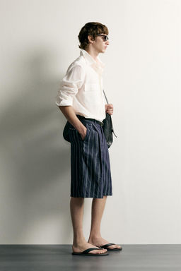 BERMUDA RELAXED FIT PLIEGUES RAYAS / Azul - Zara фото 3