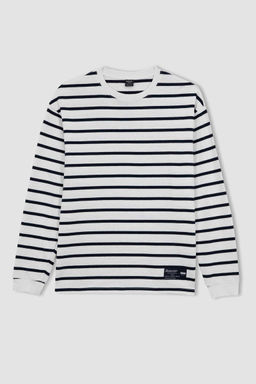 Толстовка в полоску с круглым вырезом Comfort Fit - Defacto фото 7