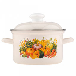 Осенний карнавал Кастрюля эмалированная 2,0л, форма цилиндрическая, металлическая крышка (Россия) - Домашняя мода фото 2