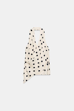 TOP SATINADO HALTER LUNARES / Blanco / Negro - Zara фото 5