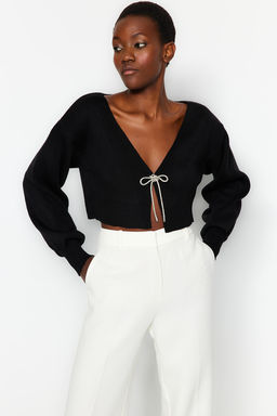 Siyah Super Crop Basic Fiyonklu Triko H?rka TWOAW24HI00315