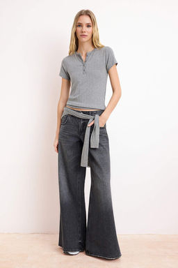 Sar? Fitted/Vucuda Oturan K?sa Kollu Raporlu Orme Bluz TWOSS26BZ00262 - Trendyolmilla фото 6