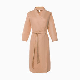 Халат вафельный женский Экономь и Я рукав 3/4, размер 50-52, бежевый, 100% хлопок, 200 г/м²
