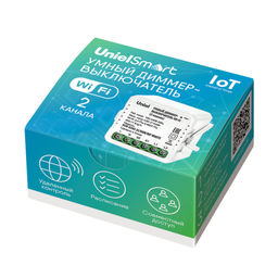 UCH-A302 2C/DIM/WF WHITE Умный диммер-выключатель Wi-Fi. 2 канала. 100-240В. 2*150Вт. Встраиваемый. Голосовое управление+приложение UnielSmart. TM Uniel