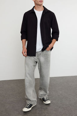 Siyah %100 Pamuk Dokulu Pamuklu Regular Fit K?sl?k Gomlek TMNAW25GO00008 - Trendyolmilla фото 3