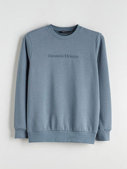 Bisiklet Yaka Bask?l? Erkek Sweatshirt