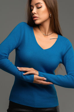 Женский джемпер в рубчик с V-вырезом Happyfox