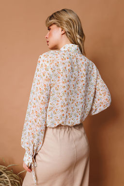 Блуза NIKVA н346-6 молоко+рыжие цветы  фото 2