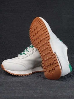 05-PDJ66-2 BEIGE/GREEN Кроссовки женские (натуральная кожа)