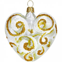 Елочная игрушка сердечко стеклянная Кокетка h6,5см, ручная художественная роспись, цвета микс, подарочная упаковка (Россия)