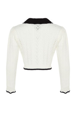 Ekru Crop Ajurlu/Delikli Kurdele/Fiyonk Detayl? Triko Kazak TWOAW24KZ01055 - Trendyolmilla фото 8