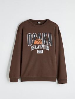 Bisiklet Yaka Osaka Bask?l? Erkek ?ocuk Sweatshirt