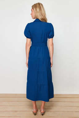 TRENDYOLMILLA Indigo Genis Kesim Gomlek Yaka Maxi Dokuma Elbise TWOSS24EL00861  фото 6