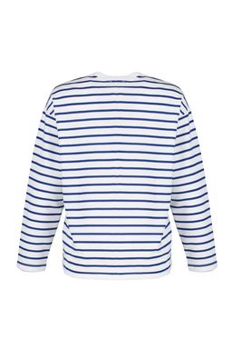 Beyaz Cizgili Oversize/Genis Kesim Bisiklet Yaka Ince Orme Sweatshirt TWOAW23SW00326
