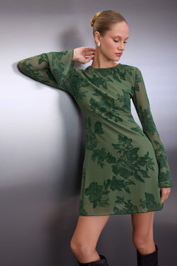 Cok Renkli Flok Bask?l? Bodycon Mini Tul Flare Kollu Astarl? Esnek Orme Elbise TWOAW26EL00029 - Trendyolmilla фото 8