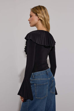 Siyah Duz V Yaka Uzun Orme Sandy Body TPRAW26BD00020 - Trendyolmilla фото 4