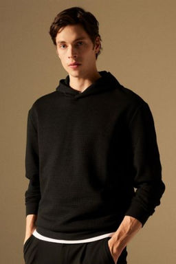 Oversize Genis Kal?p Kapusonlu Kapitone Sweatshirt