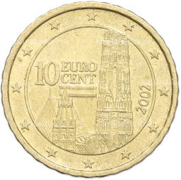 Монета 10 евроцентов 2002 года Австрия