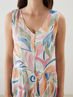 V Yaka Desenli A Kesim Kad?n Elbise