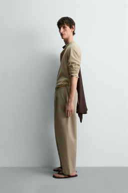 CAMISETA CUELLO PANADERO ALGOD?N - LINO  LIMITED EDITION / Beige oscuro - Zara фото 4