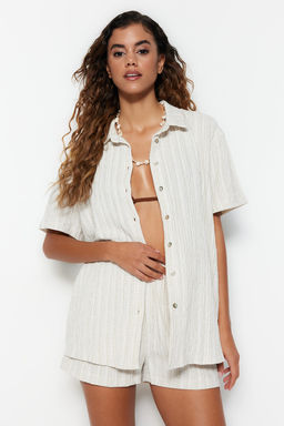 Ekru Dokuma Plaj Gomlek-Sort Tak?m TBESS23AU00054 - Trendyolmilla фото 4