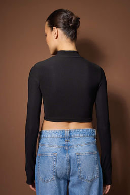 Bordo Ottoman Fermuarl? Dik Yaka Esnek Vucuda Oturan Orme Bluz TWOAW26BZ00307 - Trendyolmilla фото 8