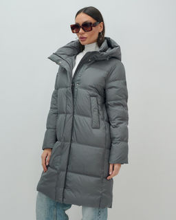 Пальто зимнее утепленное с капюшоном женское темно-серого цвета 7618TC - Visdeer фото 10