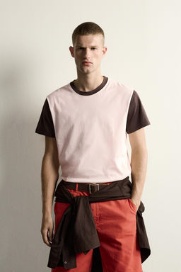 CAMISETA REGULAR FIT COLOR BLOCK / Rosa palo - Zara фото 2
