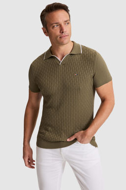 Erkek Haki Slim Fit Polo Yaka Triko Ti__rt