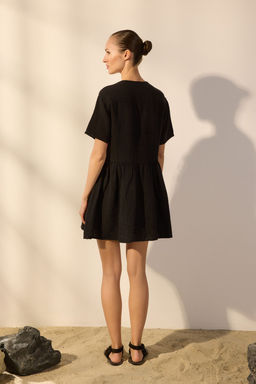 Trendyolmilla Siyah %100 Keten Baglama Detayl? Mini Elbise TWOSS25EL00605 фото 4