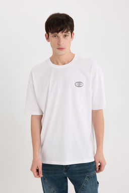 %100 Pamuk Oversize Geni_ Kal_p Bisiklet Yaka S_rt Bask_l_ K_sa Kollu Ti__rt
