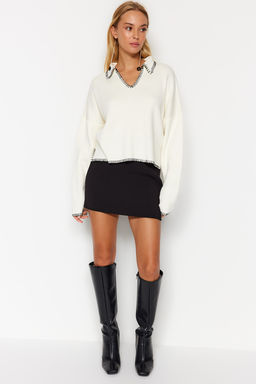 Ekru Polo Yaka Pamuklu Genis Kal?p Triko Kazak TWOAW24KZ00981 - Trendyolmilla фото 4